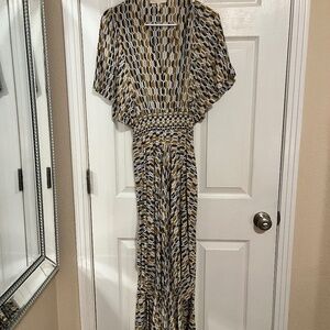 Maje Geometric Asymetrical Smocked Waisted Dress